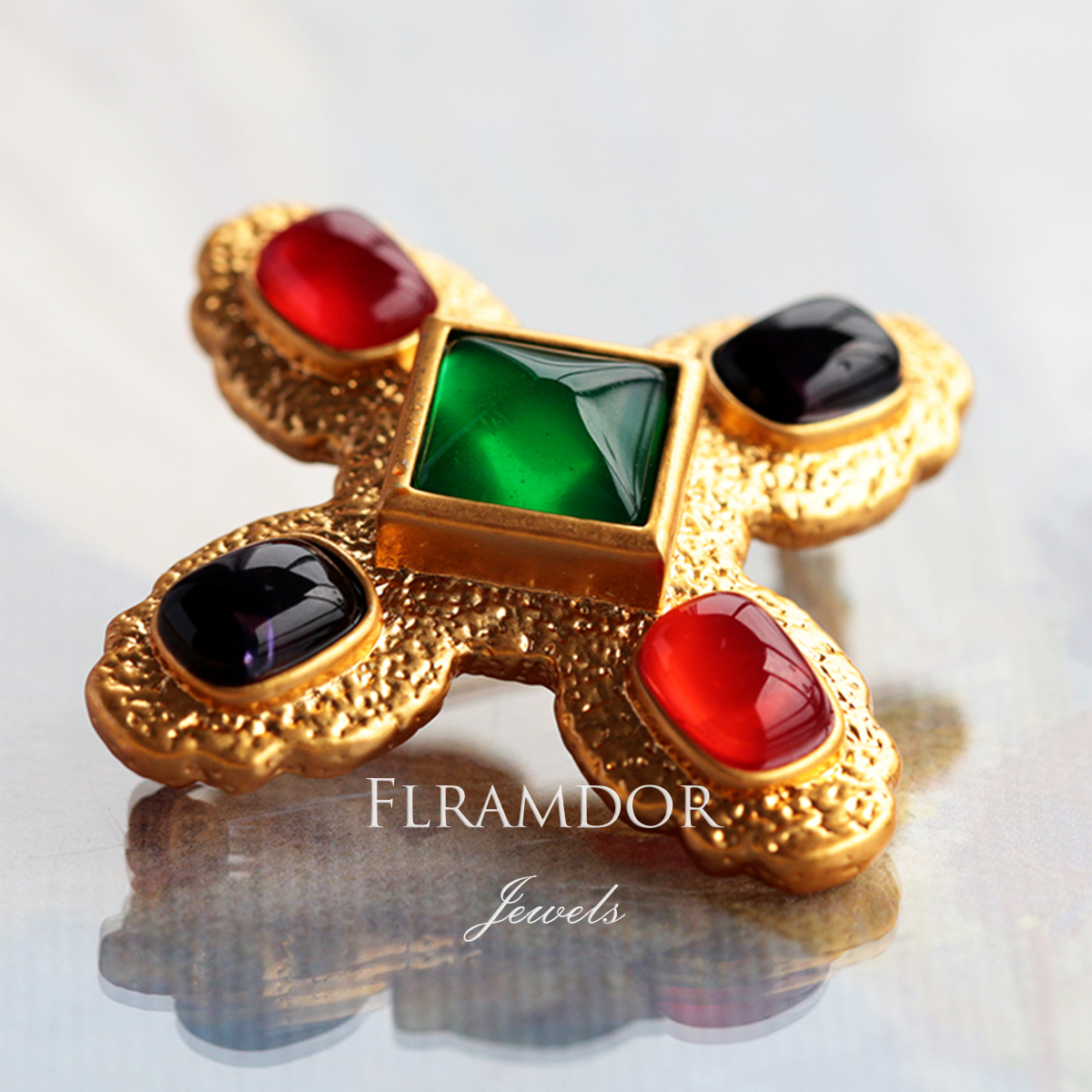 Vintage glass cross brooch