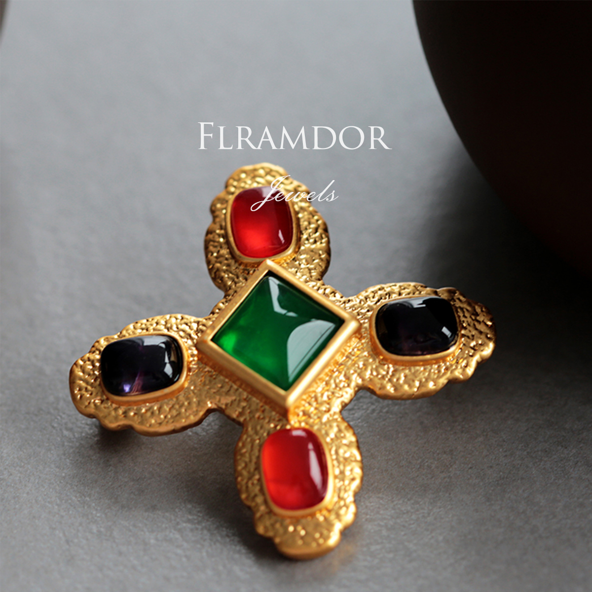 Vintage glass cross brooch