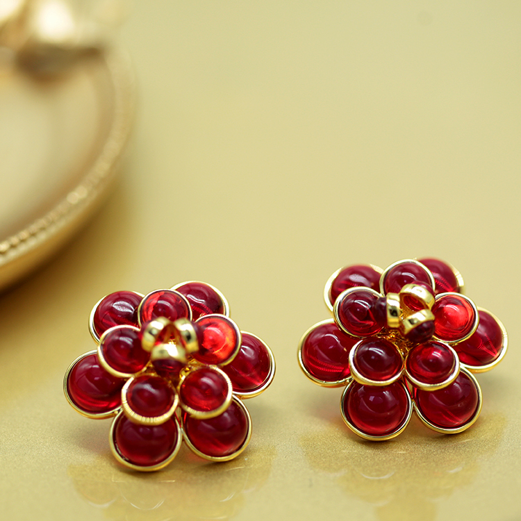 Brass Gilt Retro Camellia - Earrings thumbnail 5