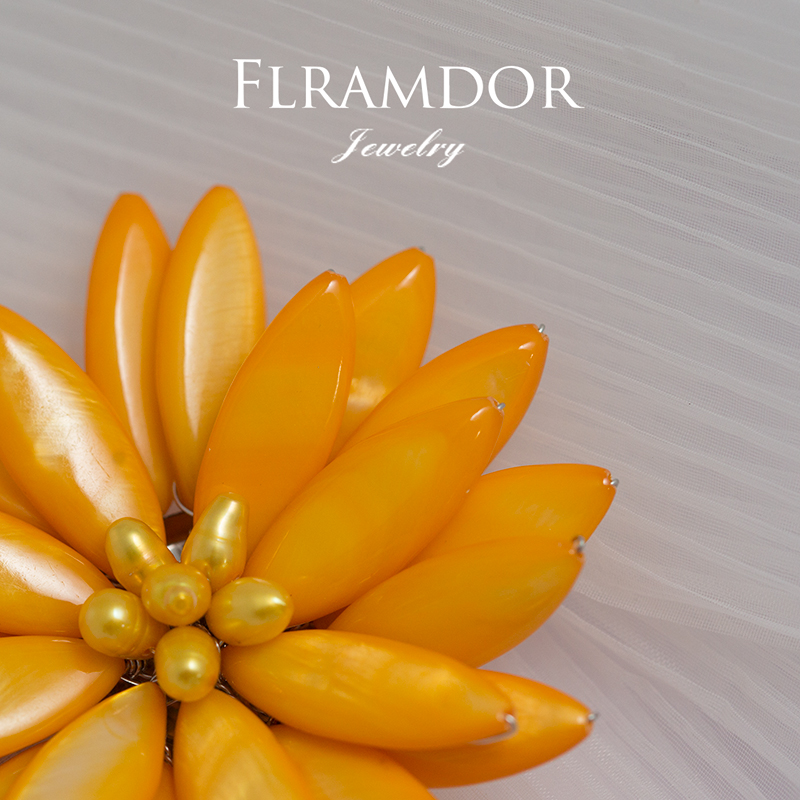 Natural Mother-of-Pearl Sunflower Brooch - Orange thumbnail 6