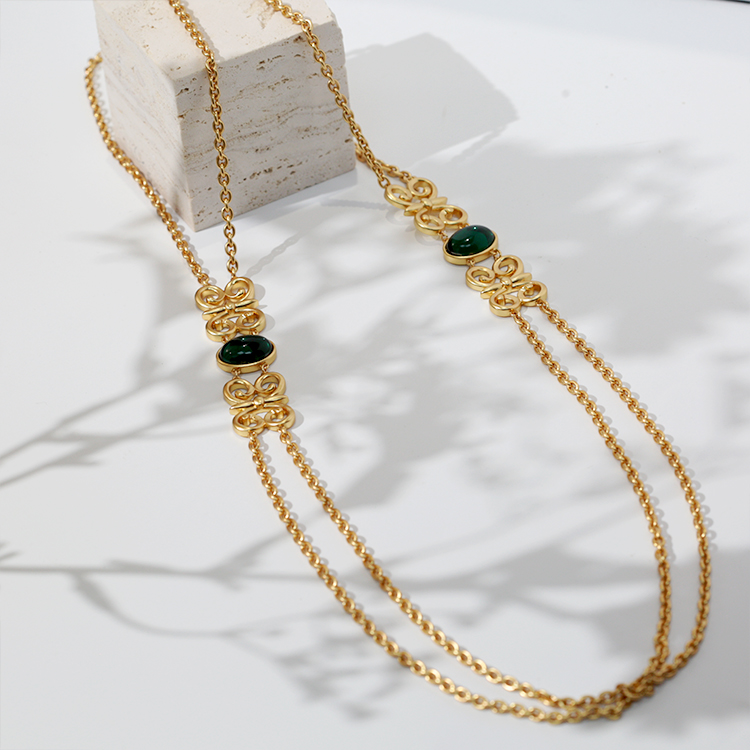 Twin Star Retro Glaze Necklace